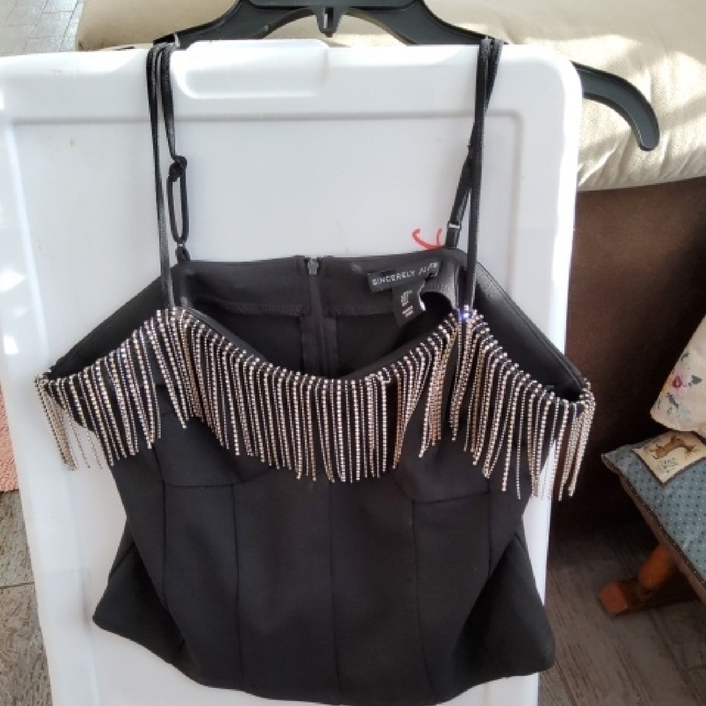 Sincerely Jules Black Camisole with Silver Fringe
